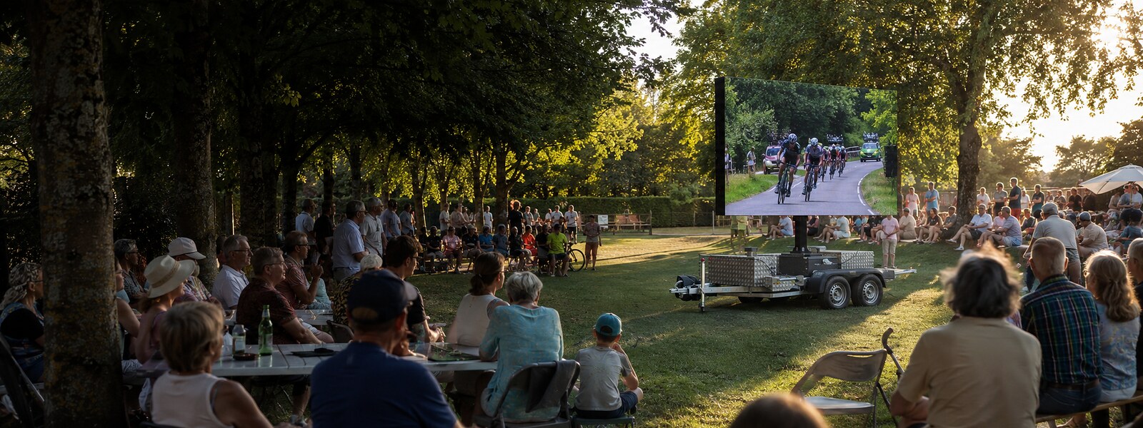 Écran géant Videopix compact de 7 m² sur remorque dans un parc